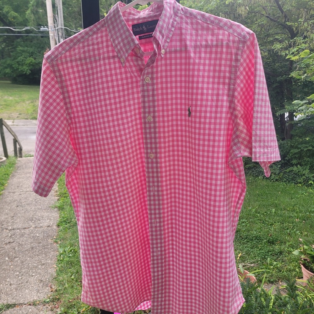 Men's Polo Button-Down Shirt short Sleeve Size M